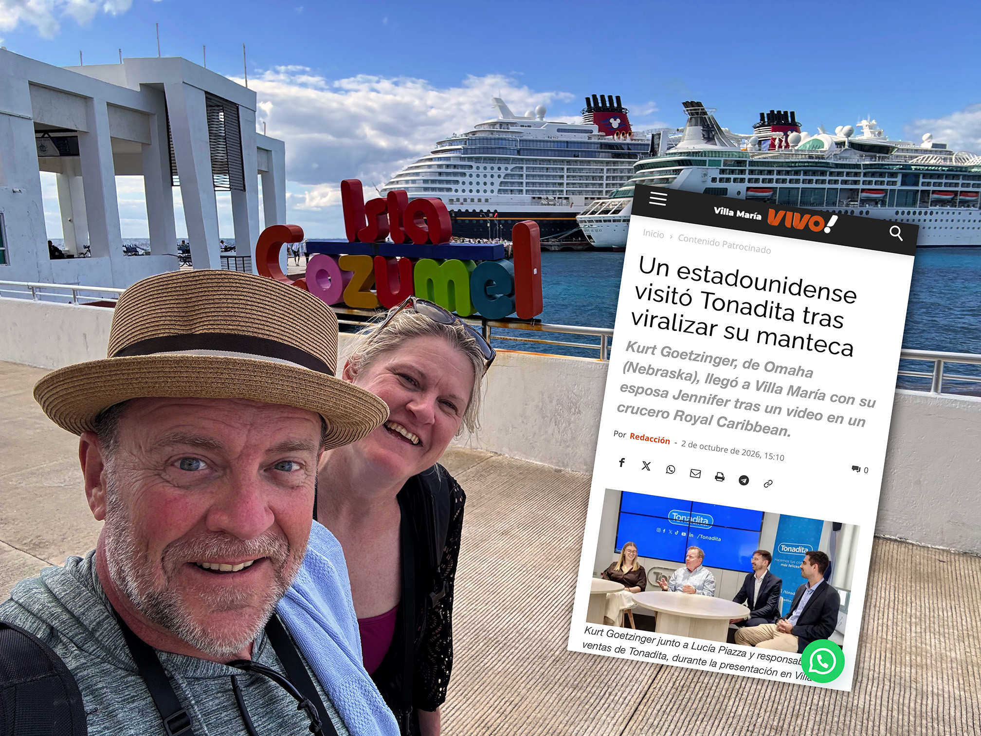 Photo of Curious Kurt and his wife by cruise ship in Mexico